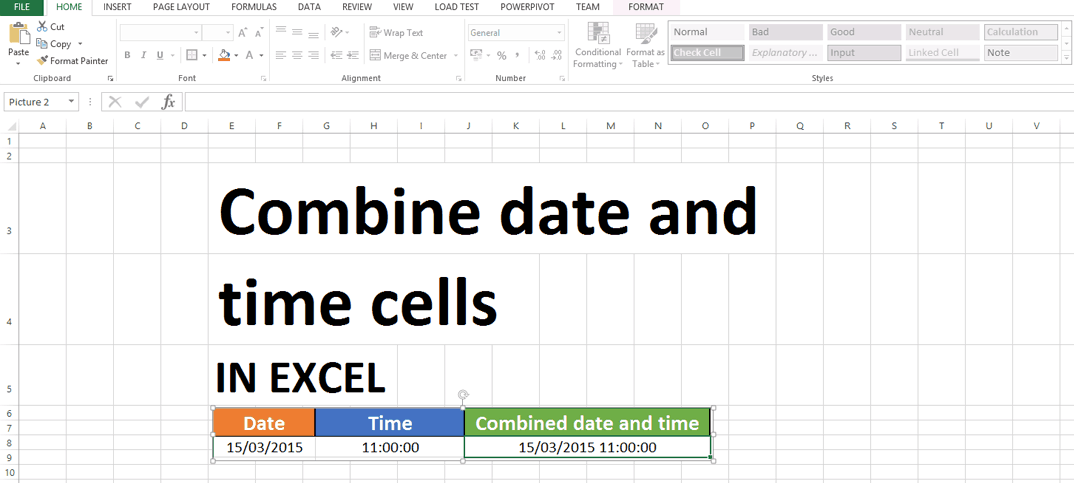combine date and time cells in excel