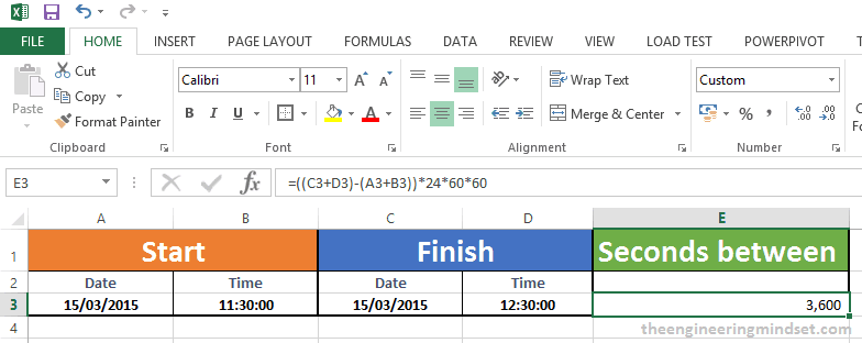 How to calculate the seconds between two dates and times in excel